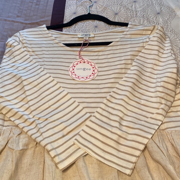 NWT Oatmeal&White Stripe Colour Block Frayed Hem Babydoll Dress Size Small - Picture 11 of 11